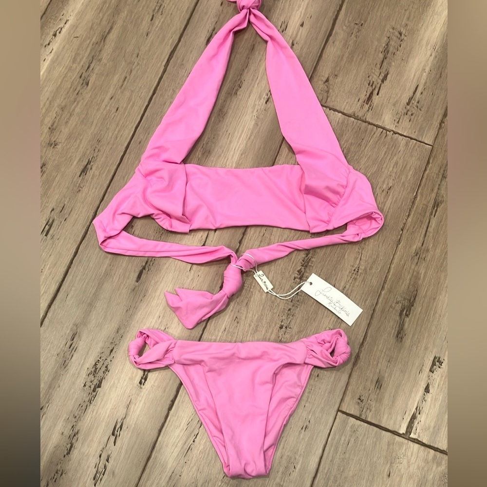 Frankie’s Bikinis X Revolve St.Tropez bubblegum pink bandeau knot bikini set S